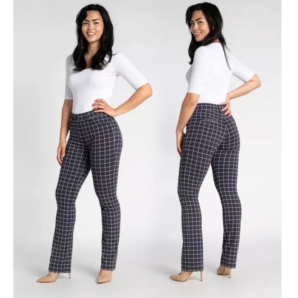 Betabrand Black White Windopane Straight Leg Trousers Yoga Pants Size XL Long